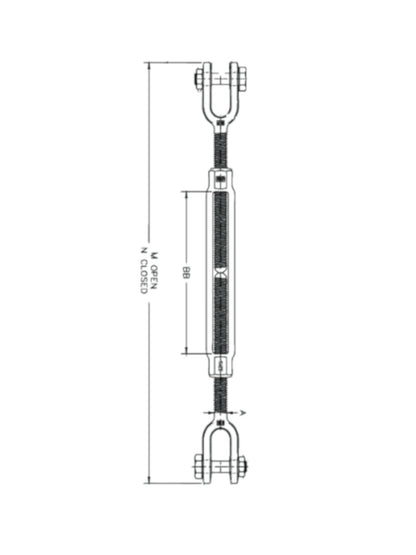 Turnbuckles Jaw & Jaw 24in. X 1-1/4in. Heavy Duty Galvanized Steel Rigging Hardware - New Surplus