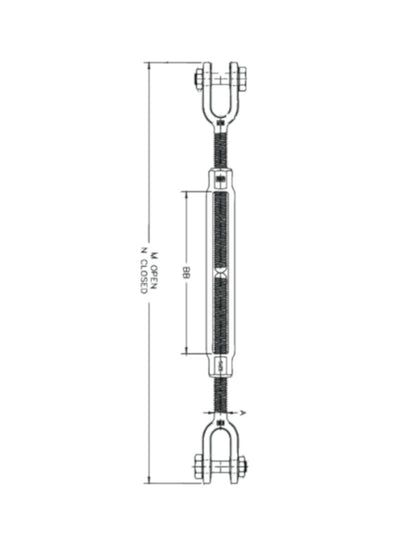 Turnbuckles Jaw & Jaw 24in. X 1-1/2in. Heavy Duty Galvanized Steel Rigging Hardware - New Surplus