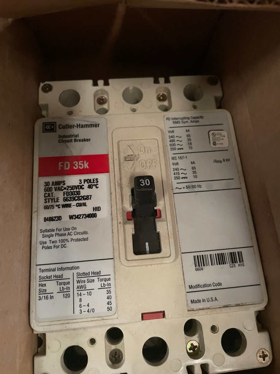 Eaton FD3030 Series C Industrial Circuit Breaker 30A 2PNew Surplus