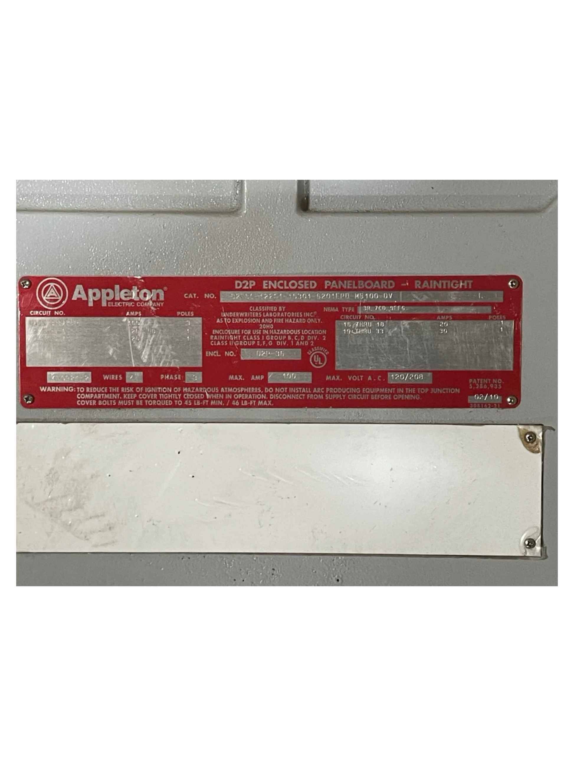 Appleton D2P-36 Enclosed Panelboard Raintight