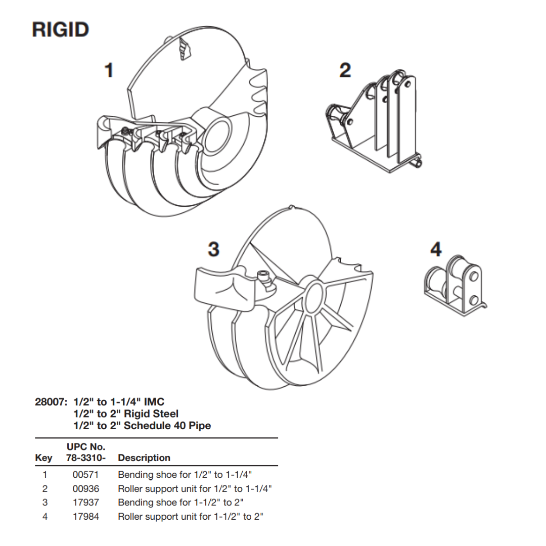 Greenlee 28007 Bending Shoe Group for 1/2in. through 2in. Rigid Greenlee 28007 Bending Shoe Group for 1/2in. through 2in. Rigid