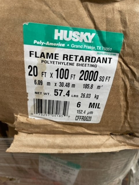 Husky CFFR0620 Flame Retardant Polyethylene Sheeting 2000sq ft - New Surplus