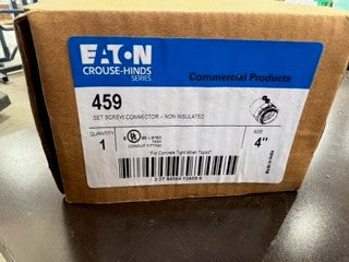 Eaton Crouse-Hinds 459 4" set screw type connector, Straight- New Surplus