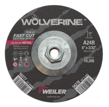 Weiler 56278 Type 27-A24R-Fast Cut Cutting Wheel 6x3/32x5/8-11 inch - New Surplus