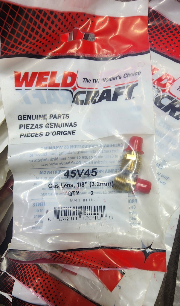 Weldcraft 45V45 Gas Lens, ,1/8"(3.2mm) Pack of 2- New Surplus