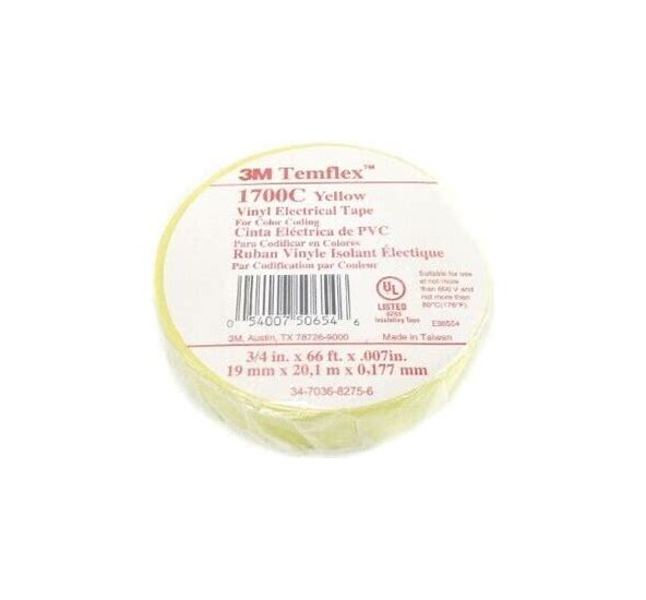 3M Temflex 1700C Yellow Vinyl Electrical Tape-New Surplus