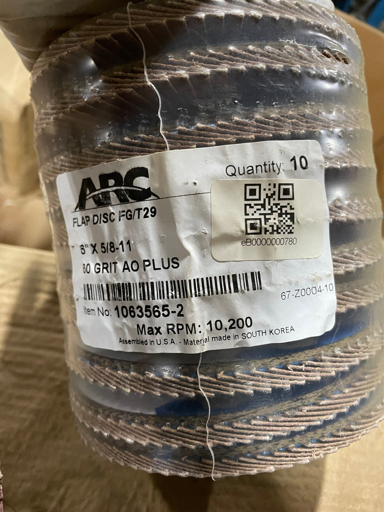 Arc Abrasives 1063565-2 Flap Disc FG/T29 6 inch x 5/8-11 inch (Pack of 10)-New Surplus