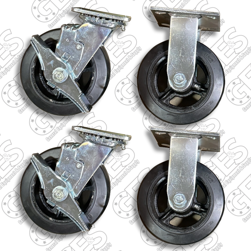 Caster Set 6 in. Heavy Duty Construction Includes Hardware - New Surplus