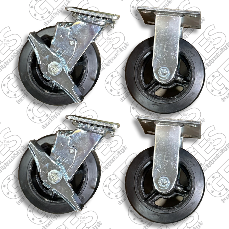 Caster Set 6 in. Heavy Duty Construction Includes Hardware - New Surplus