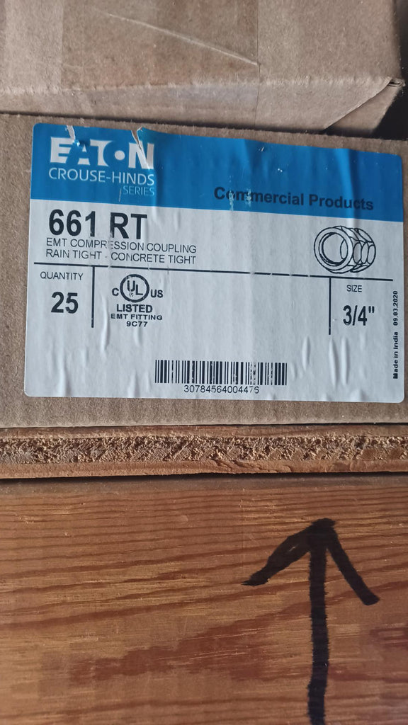 Eaton Crouse-Hinds 661 RT series raintight compression coupling, EMT, Steel, 3/4" Pack of 25 New Surplus