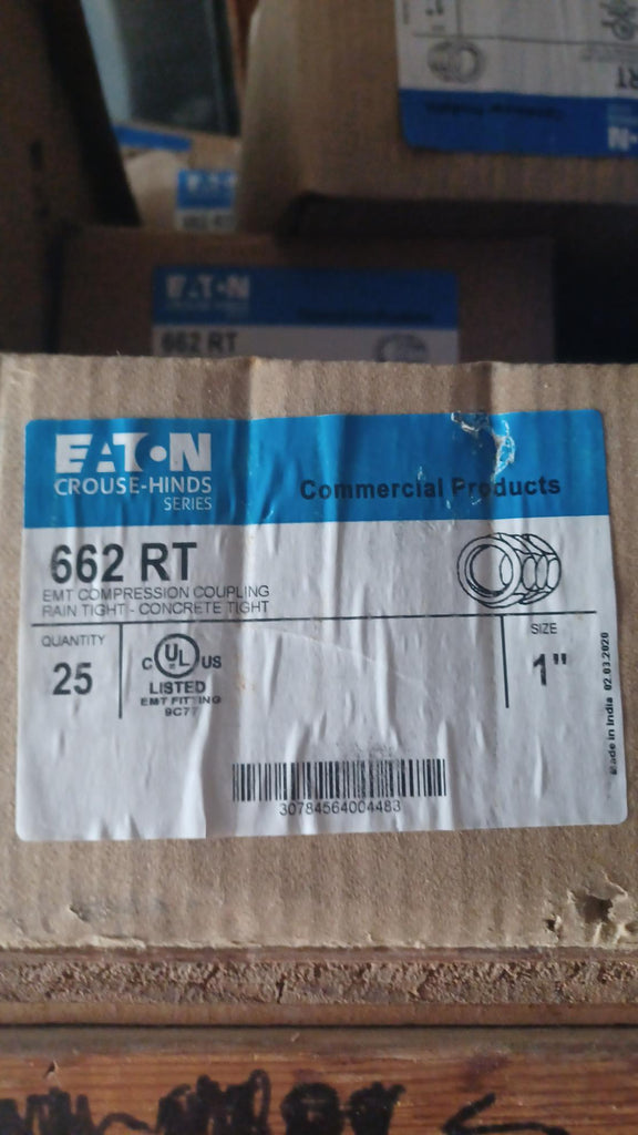 Eaton Crouse-Hinds 662 RT series raintight compression coupling, EMT, Steel, 1" Pack of 25 New Surplus