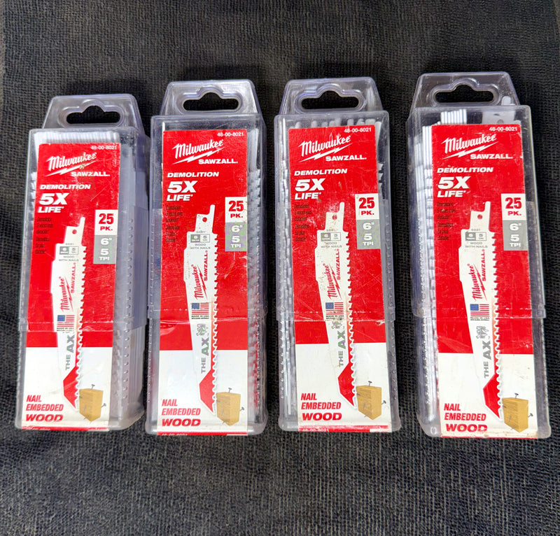 Milwaukee 48-00-8021 6" 5 TPI Sawzall Blade (25PK) - New Surplus