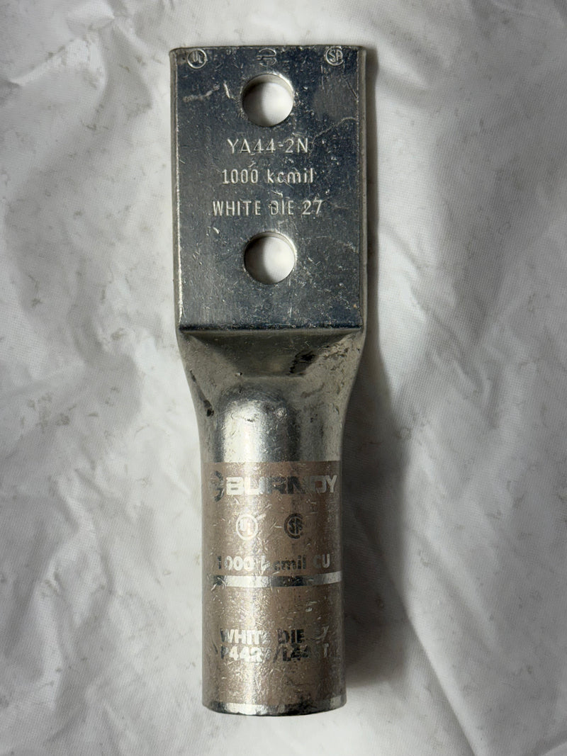 Burndy YA442N – 1000 kcmil CU 2‑Hole Long Barrel Lug - New Surplus