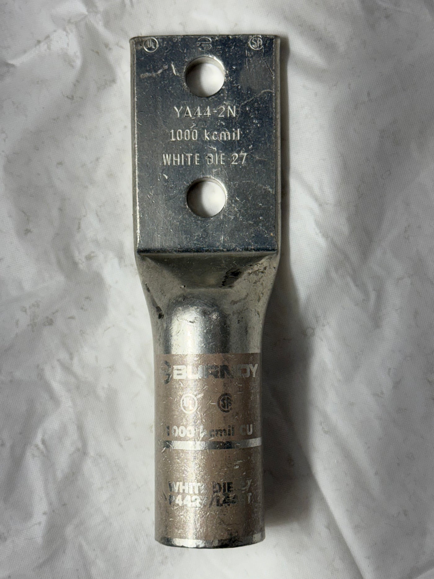 Burndy YA442N – 1000 kcmil CU 2‑Hole Long Barrel Lug - New Surplus