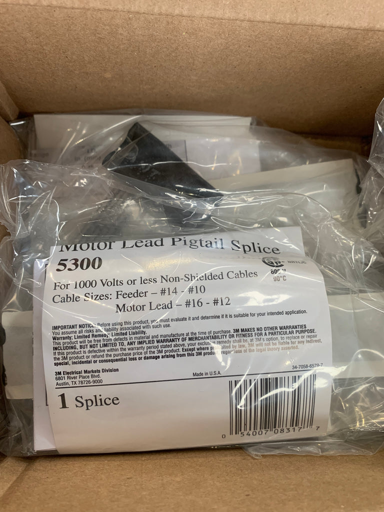 3M Motor Lead Pigtail Splice 5300, 1-Hole Lug Connection, 1/Case-New Surplus