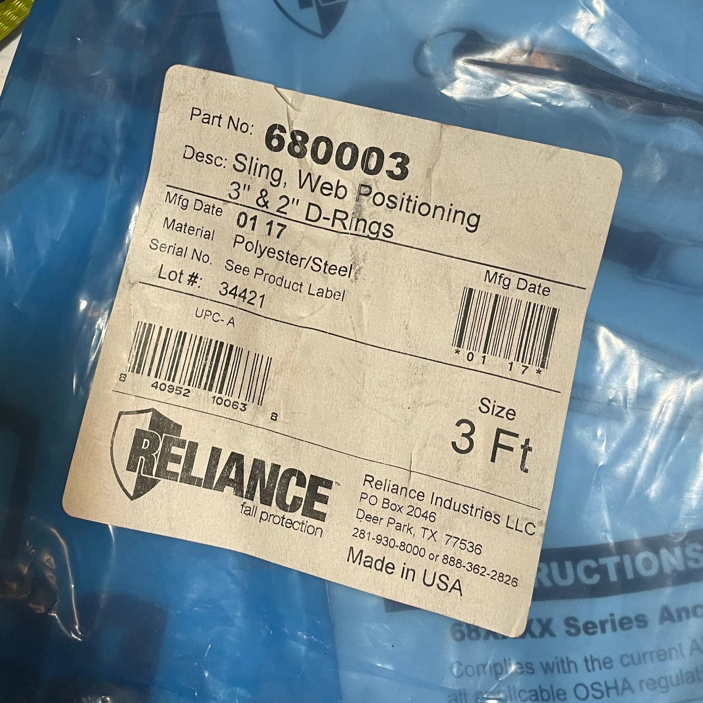 Reliance 680003 Fall Protection Sling - New Surplus