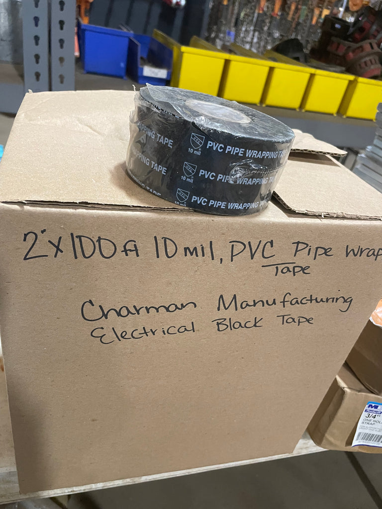Charman Manufacturing T2010-100 Electrical Black Tape, 2 Inch X 100 FT 10 Mil, PVC Pipe Wrapping Tape-New Surplus