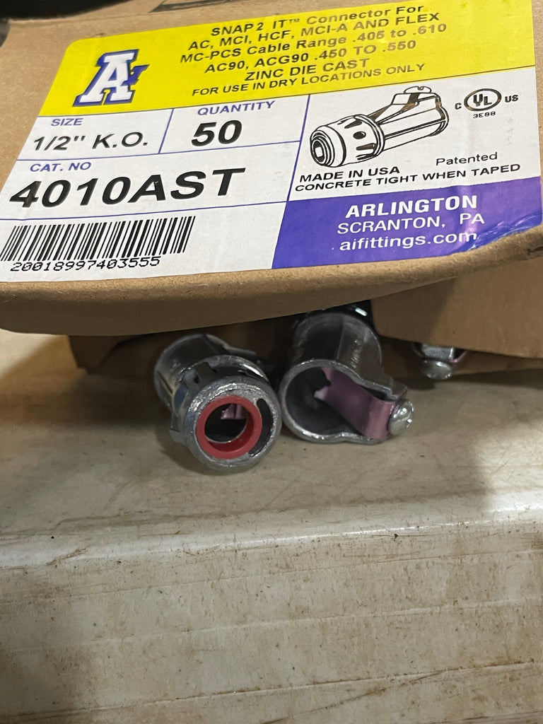 Arlington 4010AST 3/8" SNAP2IT Connector with Insulated Throat, Pack of 50- New Surplus