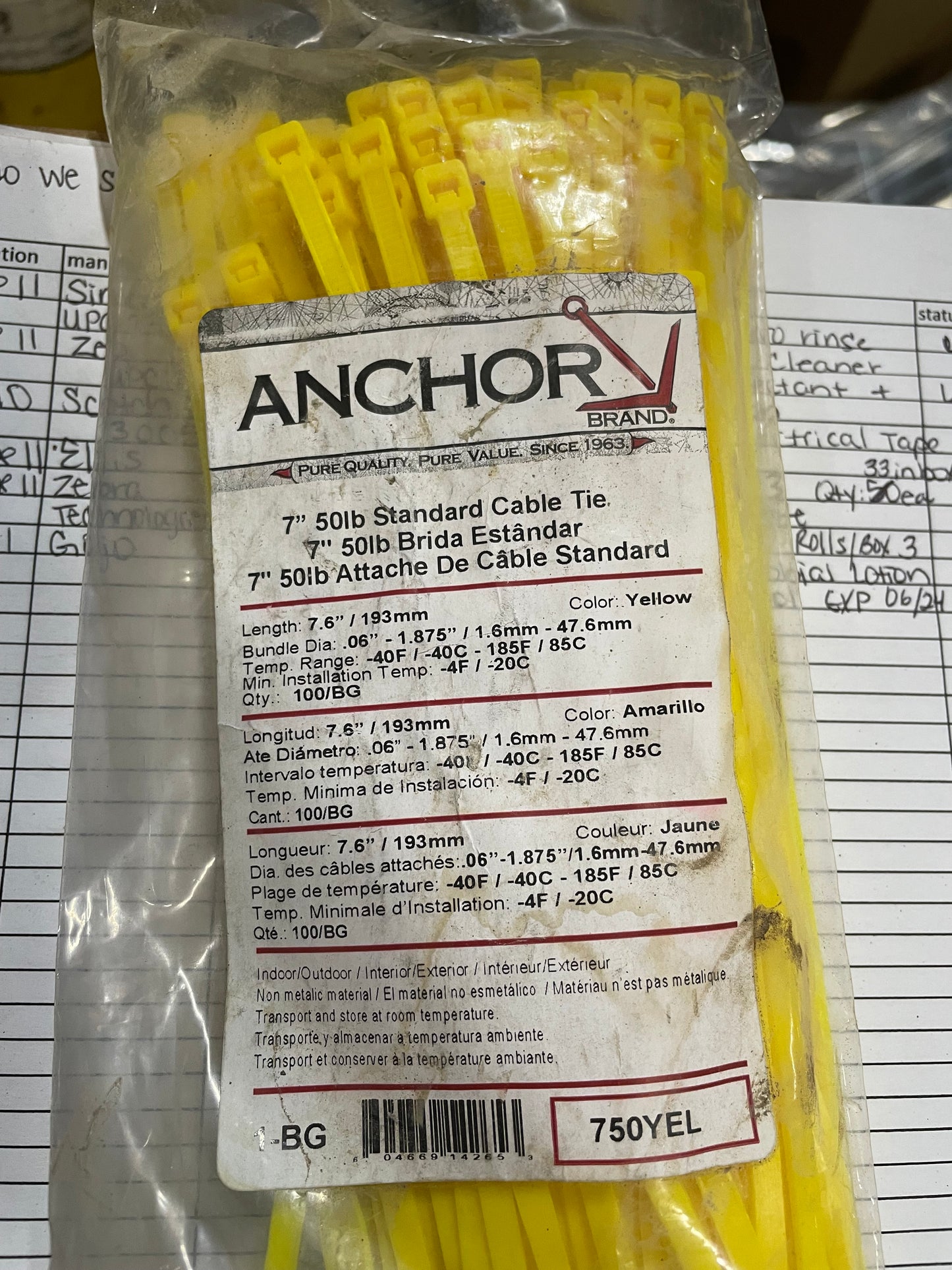 Anchor 750YEL General Purpose Cable Tie 100 per bag - New Surplus