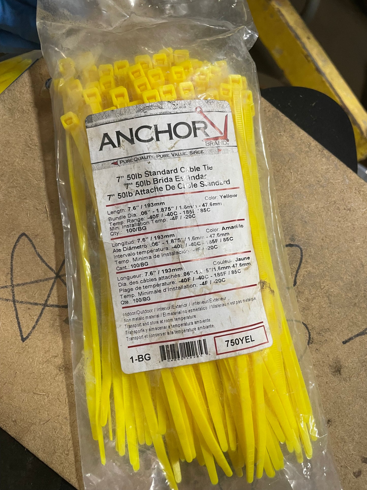 Anchor 750YEL General Purpose Cable Tie 100 per bag - New Surplus