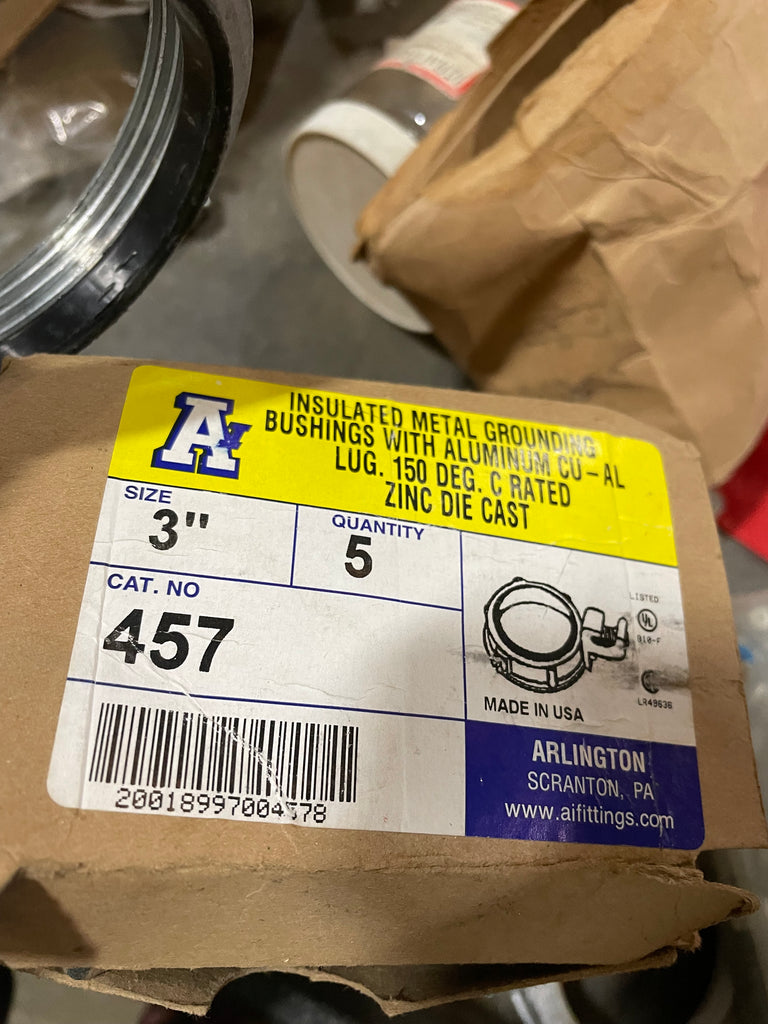 Arlington 457 3" Insulated Grounding Bushing w/ Lug, Zinc Die Cast Ne