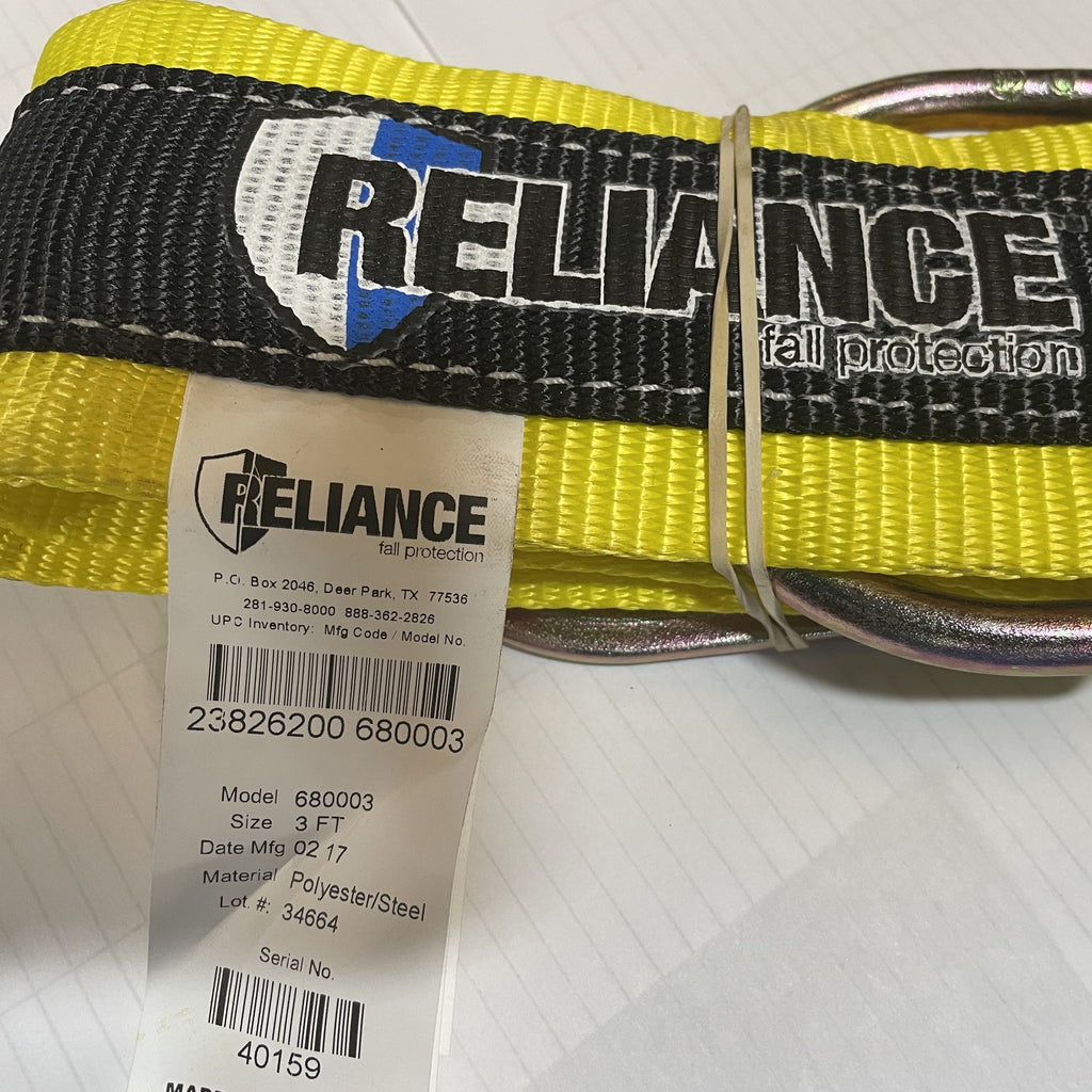 Reliance 680003 Fall Protection Sling, Web Positioning 3" & 2" D-Rings-New Surplus