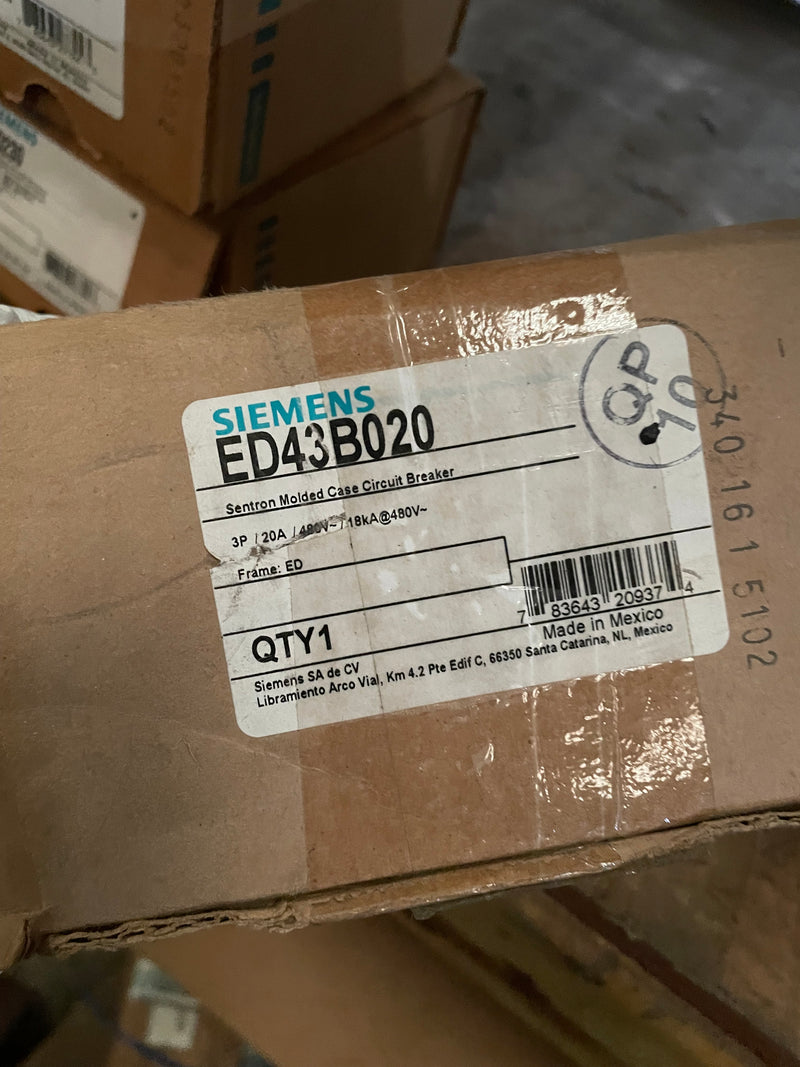 Siemens ED43B020 Sentron Molded Case Circuit Breaker 20 2P - New Surplus
