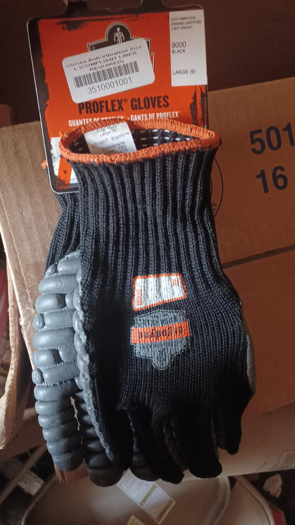 Ergodyne ProFlex 9000 Certified Lightweight Anti-Vibration Work Glove, Large, Black New Surplus