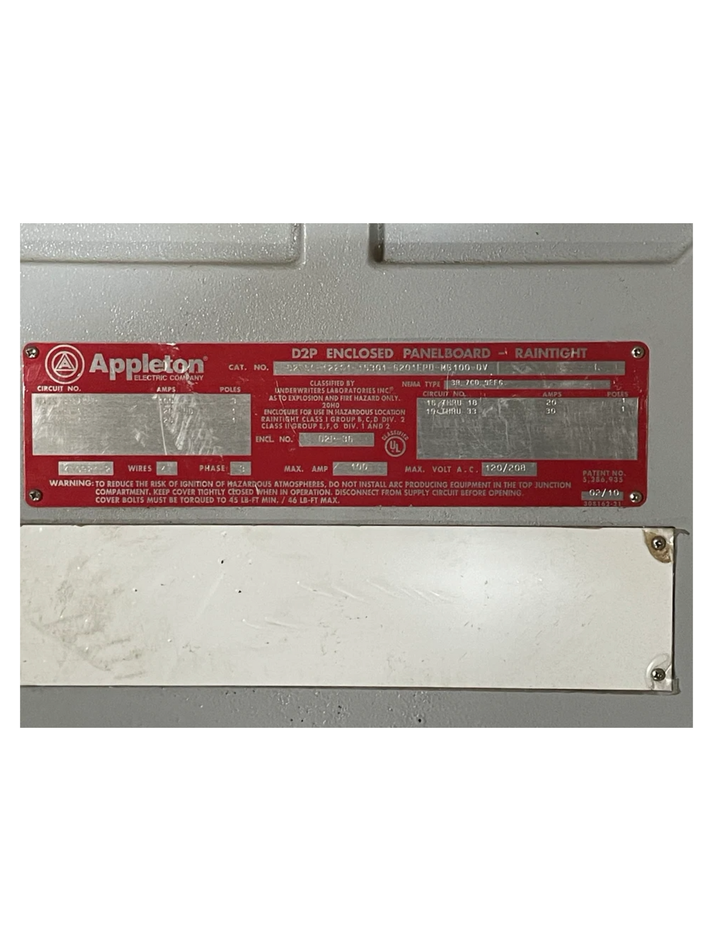 Appleton D2P-36 Enclosed Panelboard Raintight- New Surplus – General ...