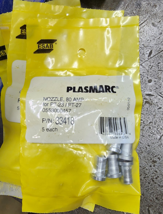ESAB 33418 Plasmarc Nozzles 80 AMP 5 Pack 0558006028  For PT-23/pt-27 Torch Welding- New Surplus