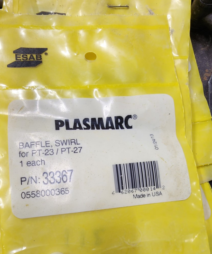 Plasmarc Baffle 33367, Swirl, For PT-23/PT-27 New Surplus