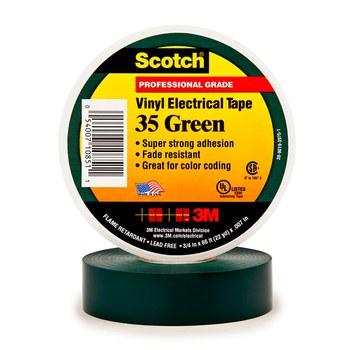 3M Scotch 10265 35-GREEN-1/2 Green PVC Insulating Tape Pack of 10- 1/2 in x 20 ft - 0.5 in Wide - 7 mil Thick-New Surplus