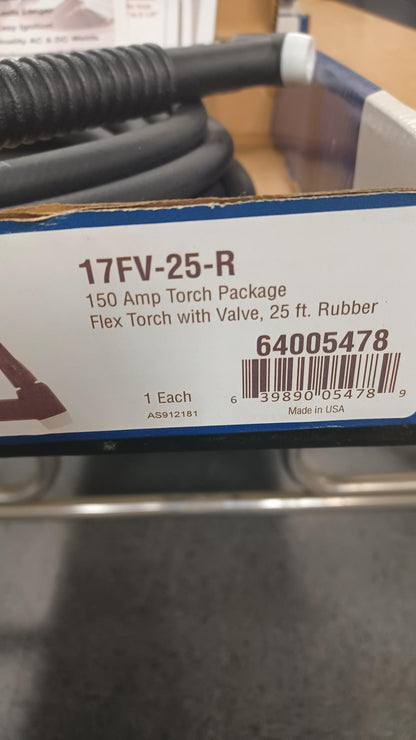 RADNOR 17FV-25-R 150 Amp Air Cooled TIG Torch With 60° Flexible Head And 25' Cable- New Surplus