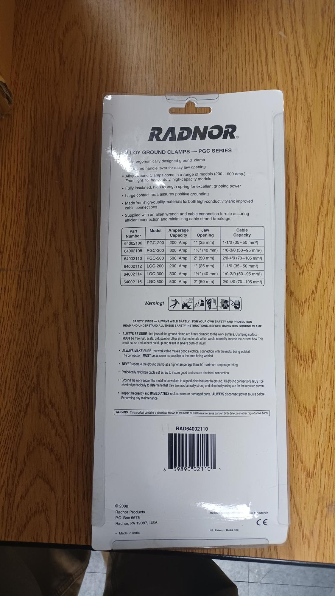 Radnor 64002110 500 amp Alloy Ground Clamp - New Surplus