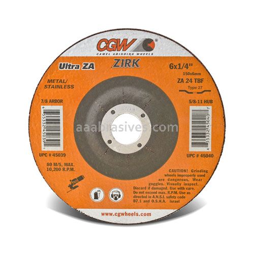 CGW ZA24T-T27 35611 4 X 1/4 X 5/8  ZIRCONIA DEPRESSED CENTER GRINDING WHEELS (10 PER BOX) - New SURPLUS