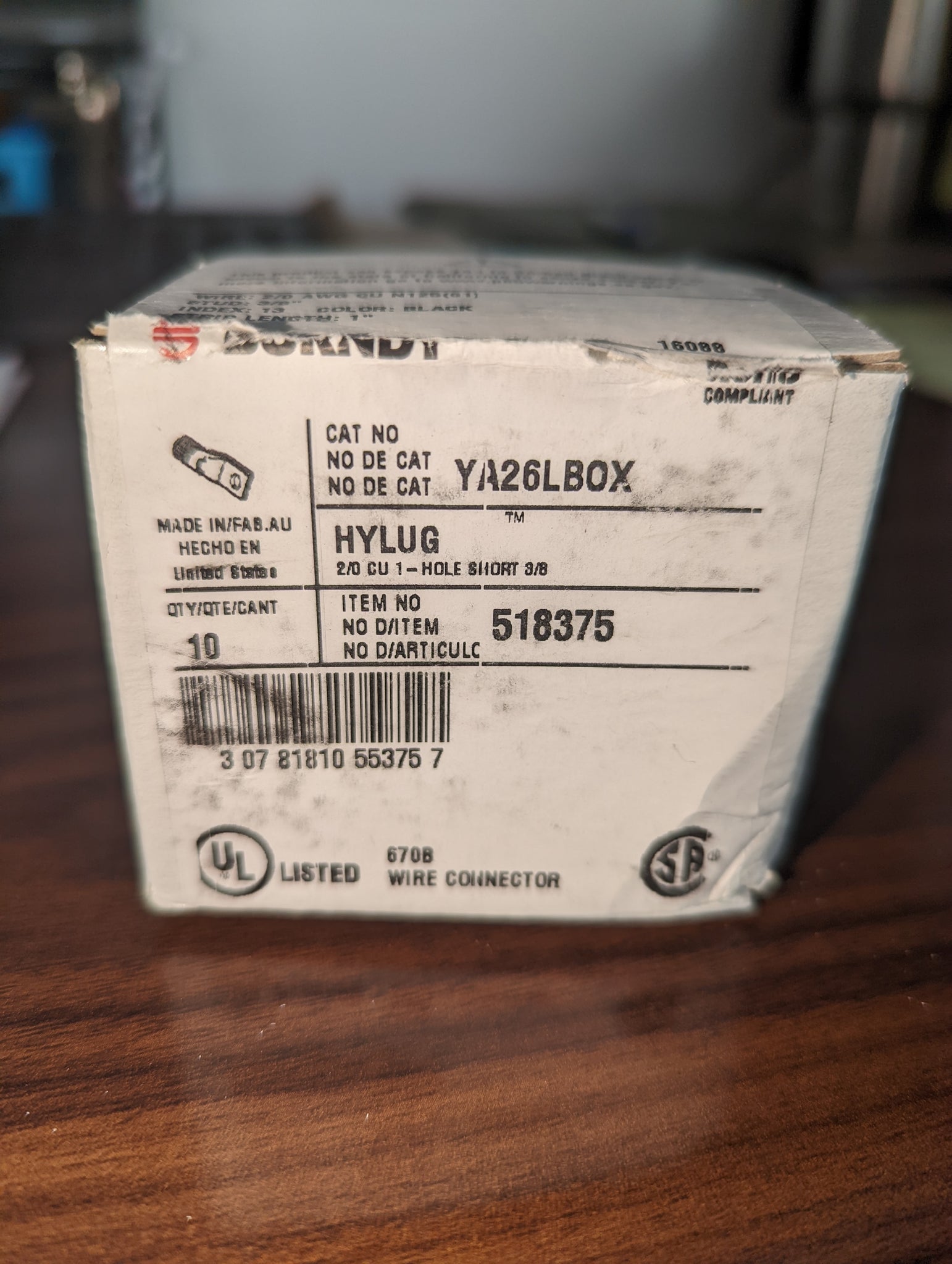 Burndy YA26LBOX 2/0 AWG 3/8