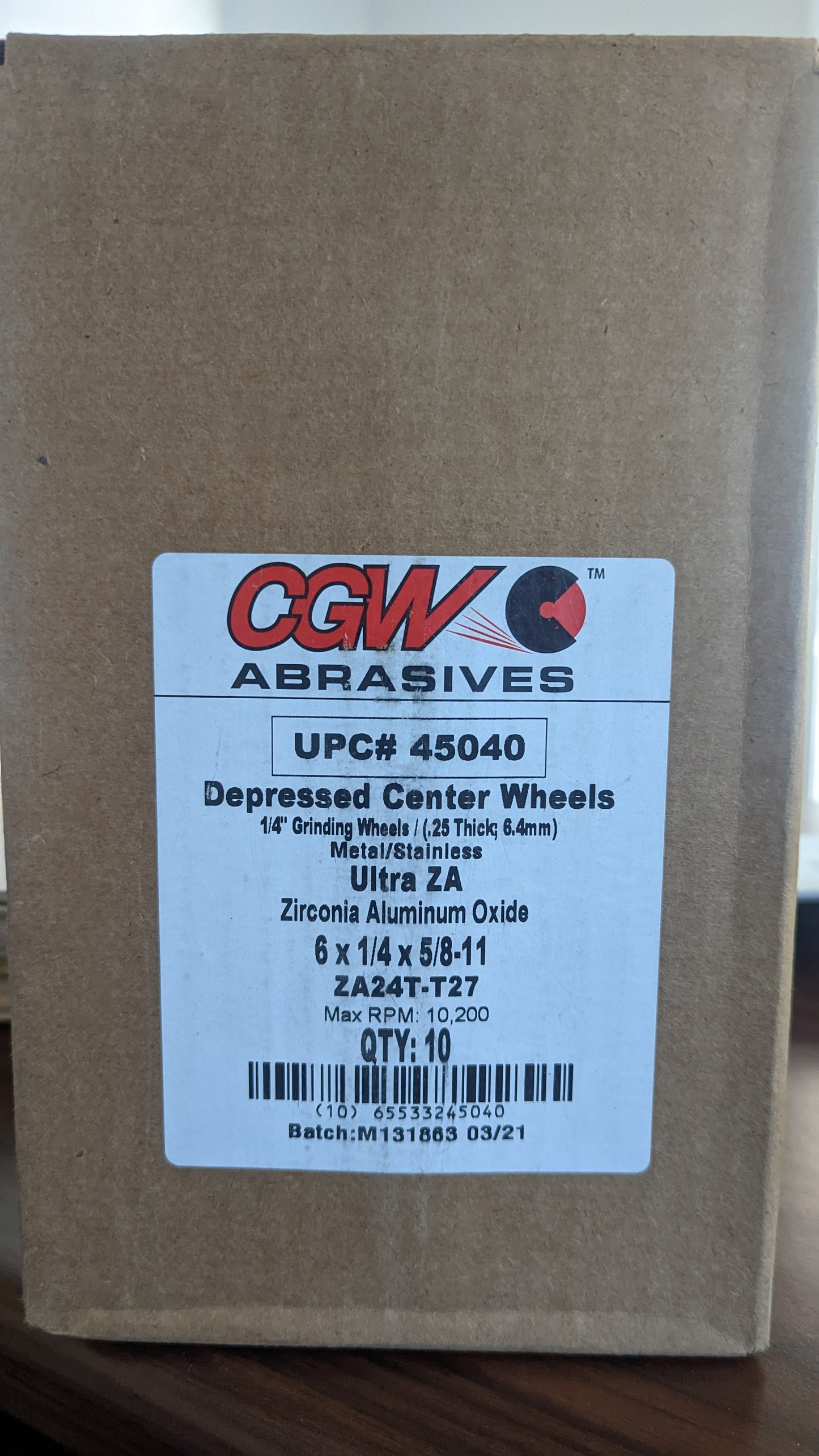 CGW ZA24T-T27 35611 4 X 1/4 X 5/8  ZIRCONIA DEPRESSED CENTER GRINDING WHEELS (10 PER BOX) - New SURPLUS
