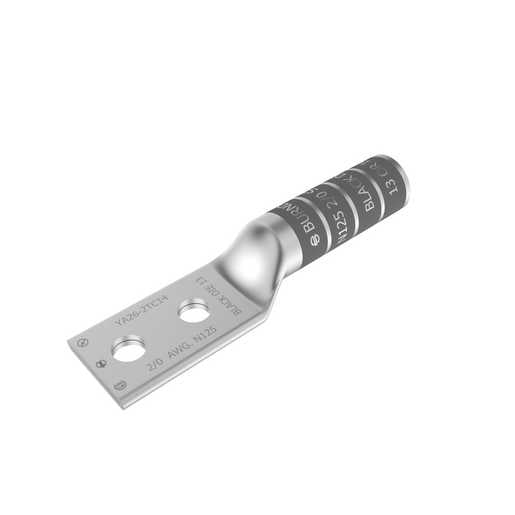 Burndy YA262TC14 Lug, 2 Hole w/o Insp Wind 2/0 AWG, 1/4" Stud, 5/8" Stud Hole Spacing, Long Barrel, Tin Plated  50 per box-NEW SURPLUS