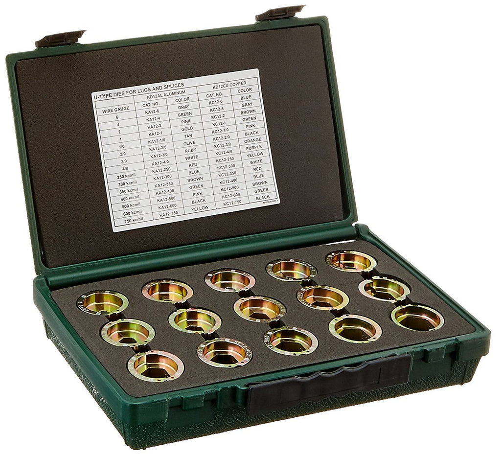 Greenlee KD12CU 12-Ton Crimping Die Kit (#6 - 750) Copper Connectors - Reconditioned w/ 1 Year Operational Warranty